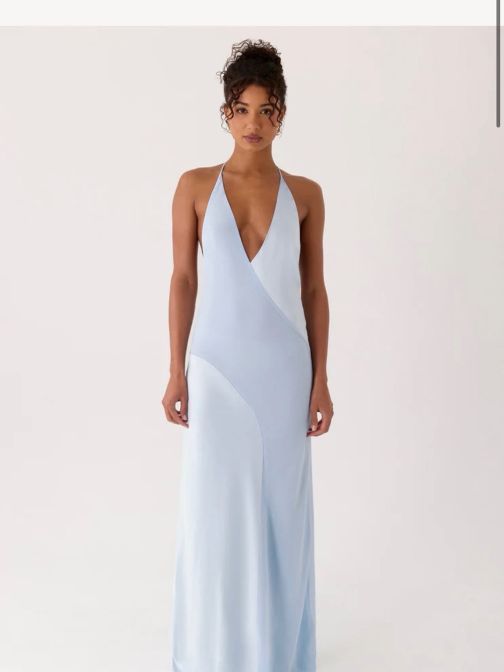 Peppermayo Pale Blue Halter V-Neck Maxi Dress